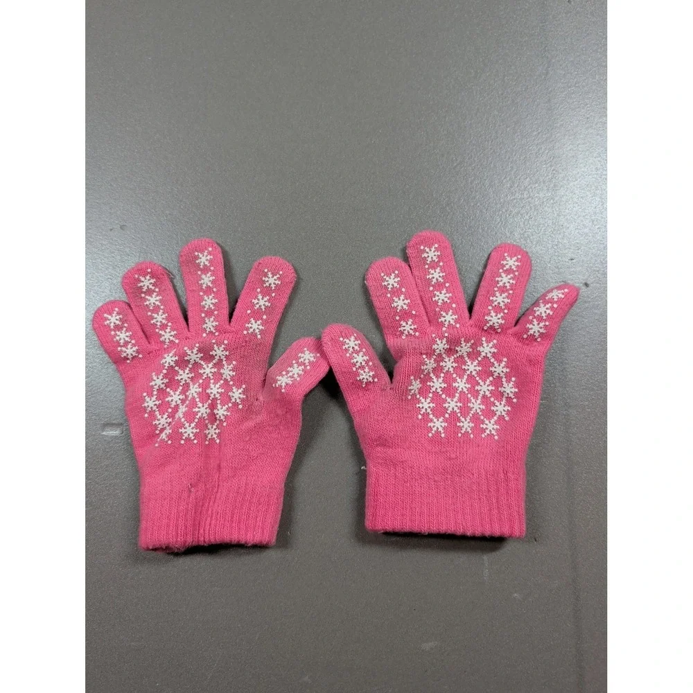 Double Nice Co Pink Snowflake Knit Gripper Gloves Winter Mittens 07/09 F16811340